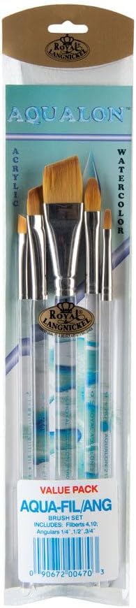 Aqualon Royal & Langnickel Filbert & Angular Artist Brush Set, 5-piece