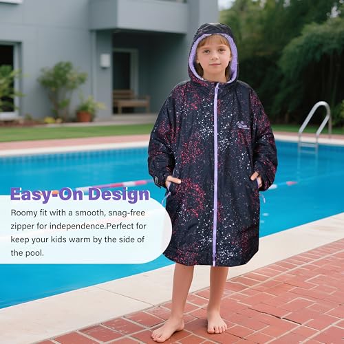 Image of Catalonia Waterproof Kids Swim Parka with Hood, Sherpa Lined Swim Coat with Inner Pocket & Write-On Name Tag