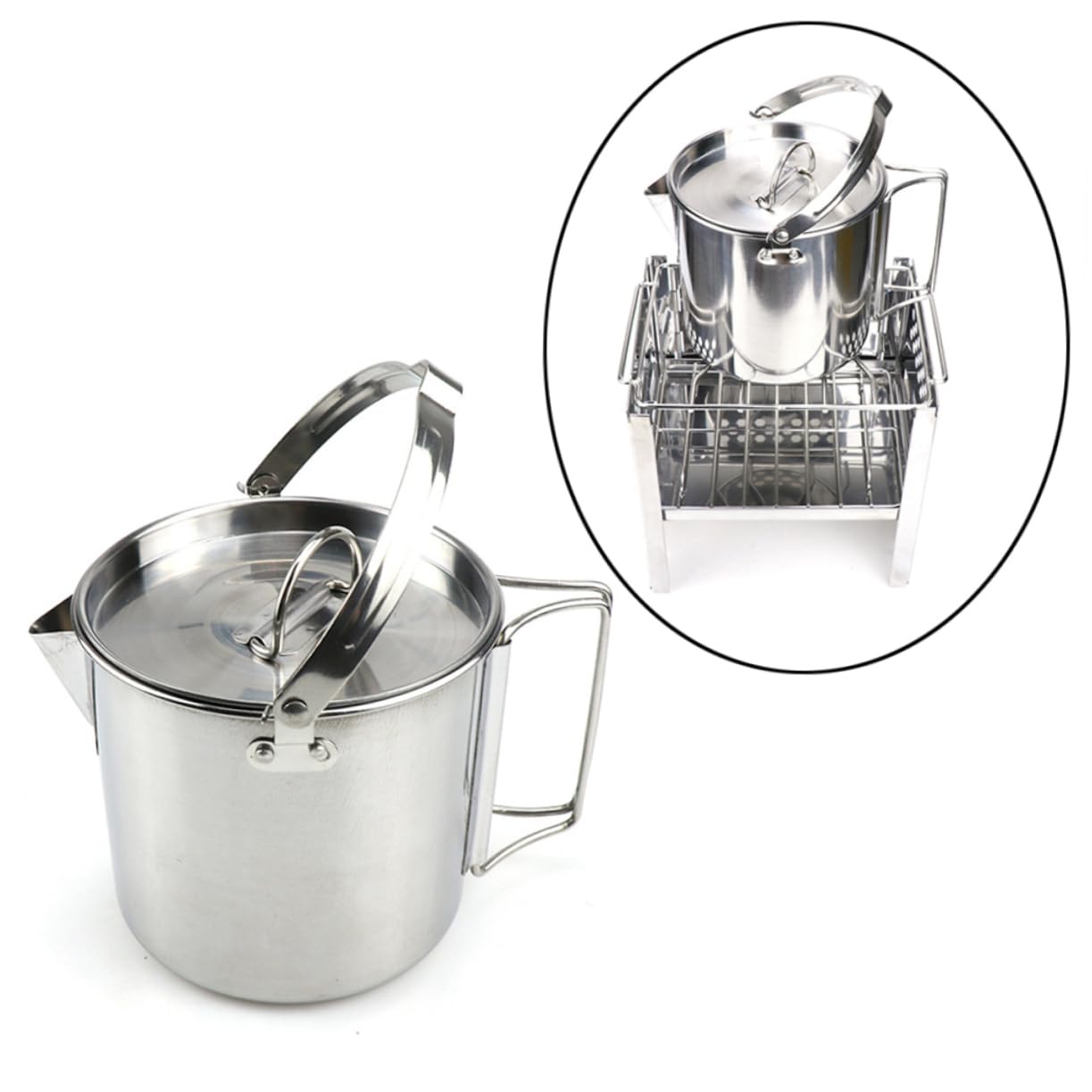 POPETPOP Hervidor de Agua Inoxidable para Camping y Picnic Olla Colgable para Hervir Agua y Cocinar Sopa para Exteriores y