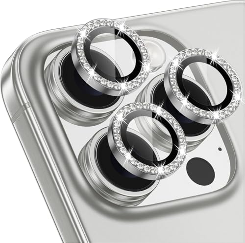 Image of CLITZ for iPhone 16 Pro /16 Pro Max Camera Lens Protector Bling Individual Metal Diamond Ring 9H Hardness Scratchproof Protector, Stylish Phone Accessories, Case Friendly (Titanium Grey Diamond)