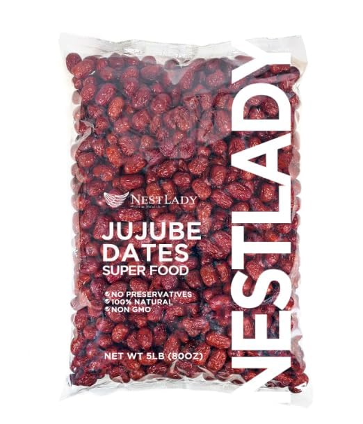NESTLADY Premium Jujube Date, Chinese Red Date, (Hong Zao), 红枣, 100% Natural, Improve sleep, Health Snack, Dried Fruit, Sweet and Chewy Net weight: 5LB, Harvested in China,Packed in USA