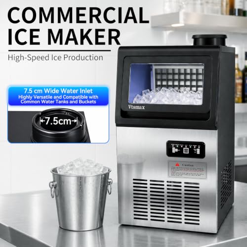 Stainless Steel Ice Maker Machine, 36 kg/Day, 5 kg Bin, Home & Commercial | 120V/60Hz, Dual Water Supply, Timer, One-Touch Cleaning, Freestanding Design