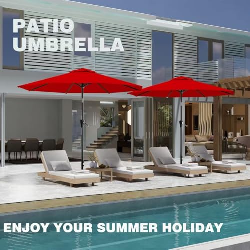 AreShark 9 FT Patio Umbrella for Outdoor, Outdoor Table Umbrella with Push Button Tilt and Crank, Outdoor Patio Umbrellas with 8 Sturdy Ribs for Market, Garden, Pool (Red) by AreShark - Used condition - Image 8