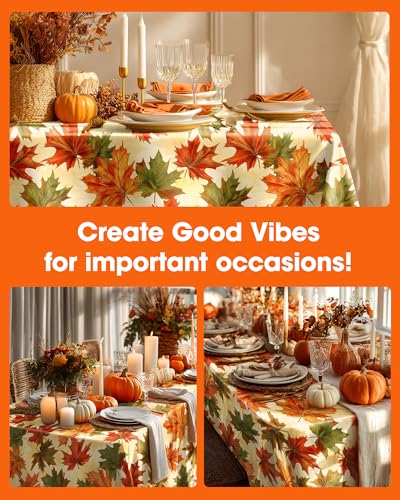 Image of Pureegg Plastic Table Cloth Disposable 8 Pack, 54 x 108 Inch Table Cloths, Thanksgiving Decorations, Harvest Party, Fall Tablecloths, Rectangle Tables, Leakproof & Sturdy, Autumn Maple