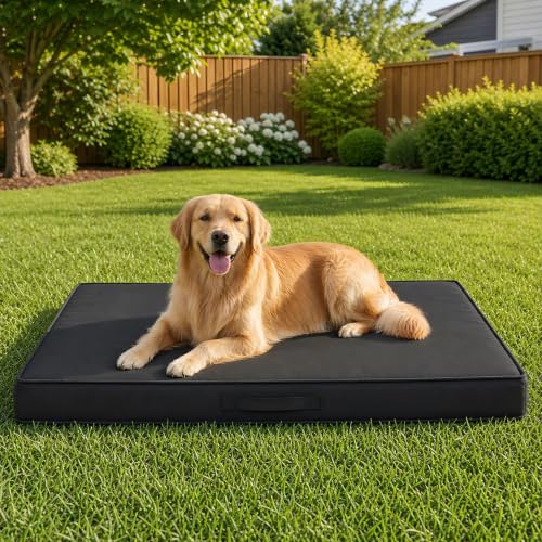 Aeroluxe Outdoor Dog Bed Large Sized Dog Waterproof Extra Large Dog Bed 44x32x3.5 Inch Orthopedic Dog Bed with Removable Washable Cover Rectangle Egg Crate Foam Pet Bed for Outside Dark Grey