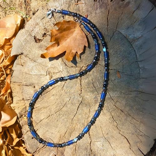 Ayrestyle Erkek Lapis Lazuli, Hematit ve Oniks Doğal Taş Kolye, 51 cm Uzun Zincir, Güç ve Denge Kolyesi - sevgililer Günü Hediyesi - Hediye Kutulu