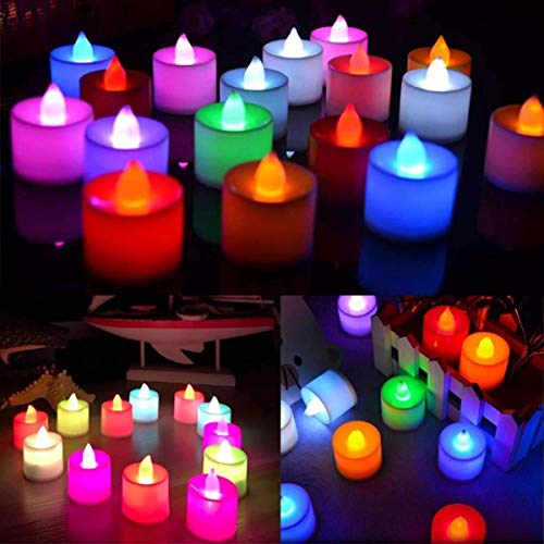 Image of Tea Light Candle, Smokeless Multi Color led,Color Changing Flame Less, Battery Operated Led Multi Color Candles Diya for Diwali Gift, Multi Color Flickering LED Tealights (12 pce)