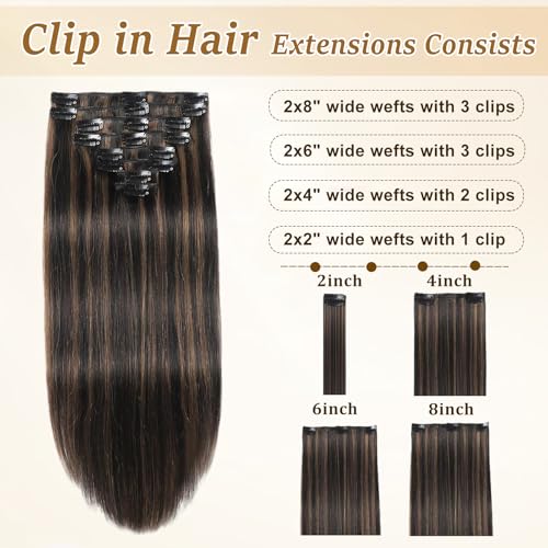 Image of Clip in Hair Extensions Human Hair Remy Balayage Hair Extensions 22inch | Real Hair Extensions Clip in Human Hair, Straight Hair Clip Ins for Easy Blend, 8PCS, 110g, Invisible, Natural Finish, Soft