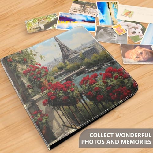 Álbum de fotos ALAZA Paris con vista de la Torre Eiffel y rosas rojas, tapa de cuero PU, encuadernación de 3 anillas, para bodas, viajes y recuerdos familiares miniatura 4