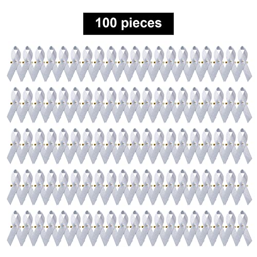 Image of 100 Pieces Sliver Satin Awareness Ribbons with Safety Pins 1.4 * 3 inch