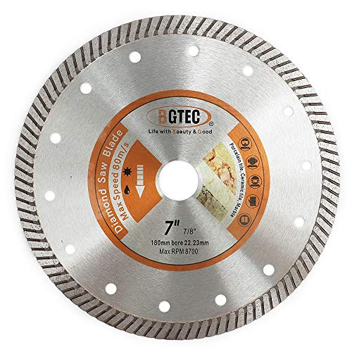 BGTEC Diamond Tile Blade,1pc 7” Super Thin Turbo Rim Concrete Porcelain Saw Blade with 7 8 Arbor for Cutting Porcelain Tile Ceramic Granite Marble Hard Material Cutting Disc