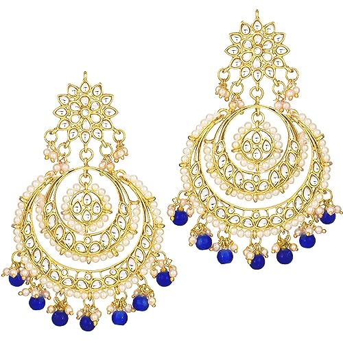 Image of Peora Traditional Jewellery Rhodium Kundan & Pearl Maang Tikka Earring Set for Women Girls