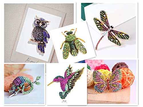 6 Pcs Women Brooches Bulk Set Rhinestone Colorful Animal Pin Crystal Vintage With Butterfly Owl Hummingbird Chameleon Dragonfly Brooch Pin Animal Shape Brooch Pins For Women Girls3