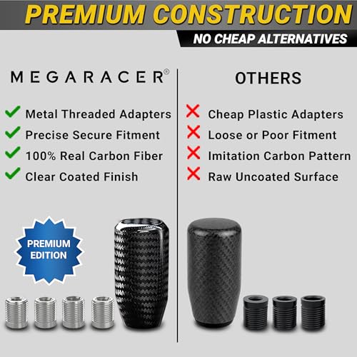 Premium 100% Real Carbon Fiber Shift Knob - 4 Metal Threaded Adapters, 4 5 6 Speed Manual & Buttonless Automatic Transmission, Weighted Gear Stick Shifter Knobs, (M8, M10x1.25/1.5, M12x1.25) JDM Style - Image 6