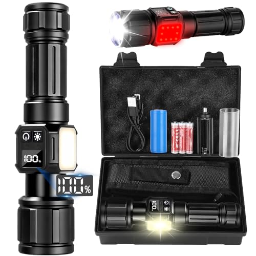 Azyvum Linternas LED Alta Potencia,Linterna LED Recargable 1000000 Lúmenes Potente, Linterna Tactica Militar IPX67 Impermeable 9 Modos Portátil Linternas para Emergencia Camping Regalo