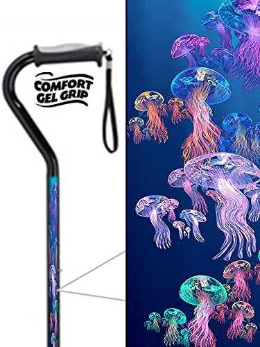 Aluminum Adjustable Walking Cane with Gel Grip Handle Undersea Jelly Fish Design Pretty