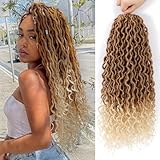 Faux Locs Crochet Hair 27/613 Soft Locs 18 In 6 Packs Goddess Locs Crochet Hair Pre Looped Crochet Locs with Curly Ends(27/613, 18 Inch, 6 Packs)