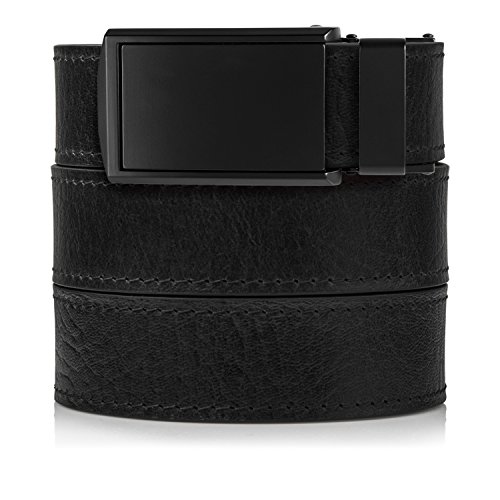 SlideBelts Top Grain Leather Ratchet Belt (Black with Matte Black Buckle, Up to 48