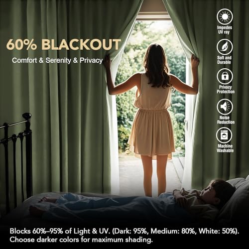 Image of H.VERSAILTEX Blackout Curtains for Living Room Thermal Insulated Window Treatment Panels Room Darkening Blackout Drapes Back Tab /Rod Pocket Bedroom Draperies, 52 x 84 Inch, Sage, 2 Panels