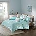 Intelligent Design Raina Full/Queen Comforter Set, Soft Microfiber, Modern Geometric Metallic Bed Set, 5 Pieces College Bedding with 2 Shams, 2 Toss Pillows Aqua/Silver