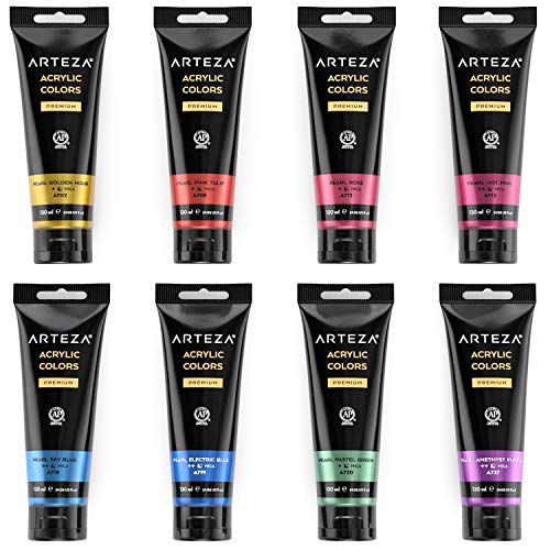Arteza Metallic Acrylic Paint, Set Of 8 Jewel Tones Colors In 4.06Oz Tubes, Rich Pigments, Non Fading, Paints For Artists And Hobby Painters #TOP7