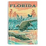 Lantern Press 6x9 Inch Metal Sign, The Villages, Florida, Alligator, Vintage Print Press