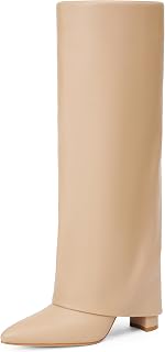 Modatope Women's Chunky Heel Fold Over Boots