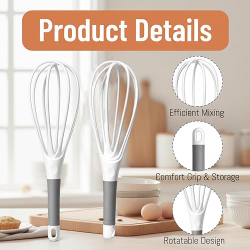 2pcs Small Whisk, 2 in 1 Egg Whisk, Compact Mixing Tools for Baking and Cooking, Suitable for Baking Preparations and Daily Cooking Requirements(11.4 X 3 inch) - Image 4