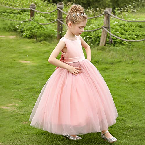 ABAO SISTER Flower Girls Satin Tulle Princess Pageant Dress for Wedding Kids Party Prom Ball Gowns Dresses3