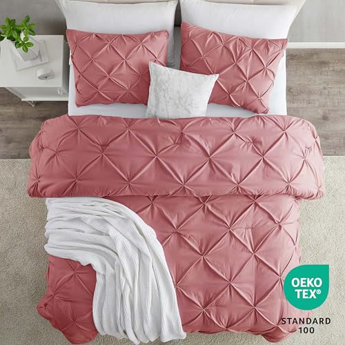 Image of Nestl Mauve Duvet Cover King Size - Soft Double Brushed Duvet Set with Button Closure & Corner Ties, 3 Piece Luxurious Pinch Pleated Duvet Cover Set 104x90 Inches with 2 Pillow Shams