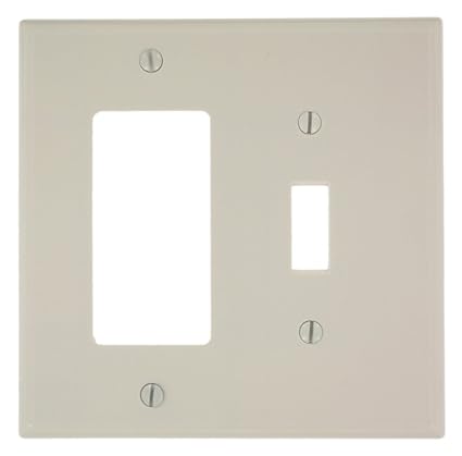 Leviton 80605-T 2-Gang 1-Toggle 1-Decora/GFCI Device Combination Wallplate, Midway Size, Thermoset, Device Mount, Light Almond