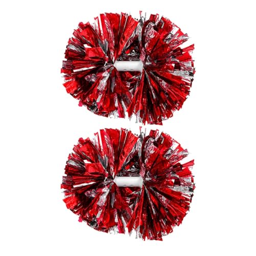 Foryysa Pack of 2 Pom Poms Cheerleader Pom-Pom Sports Costume Colorblocked Double-Headed Handle Party for Youth Adult Team (Red-Silver)