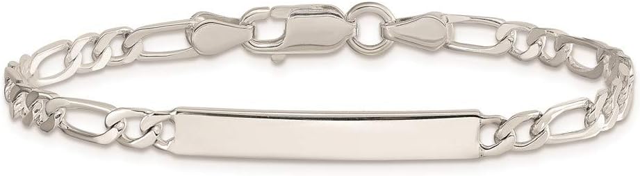 Polished Engravable Personalized Custom 925 Sterling Silver 7 in. Figaro Link ID Bracelet For Women Length 7 inches Width 4 mm