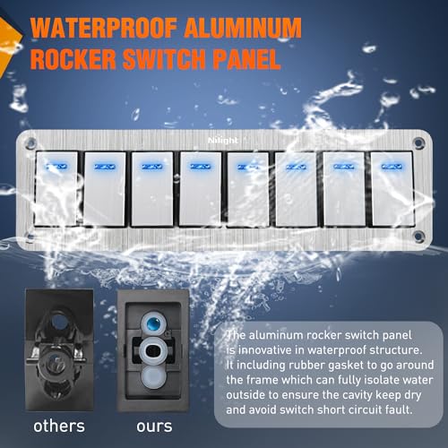 Image of Nilight 8 Gang Rocker Switch Panel 3 Pin On Off Pre-Wired Blue LED | Waterproof Aluminum Toggle Switches with DIY Stickers for 12V 24V Automotive Cars Marine Boats UTV Truck Jeeps