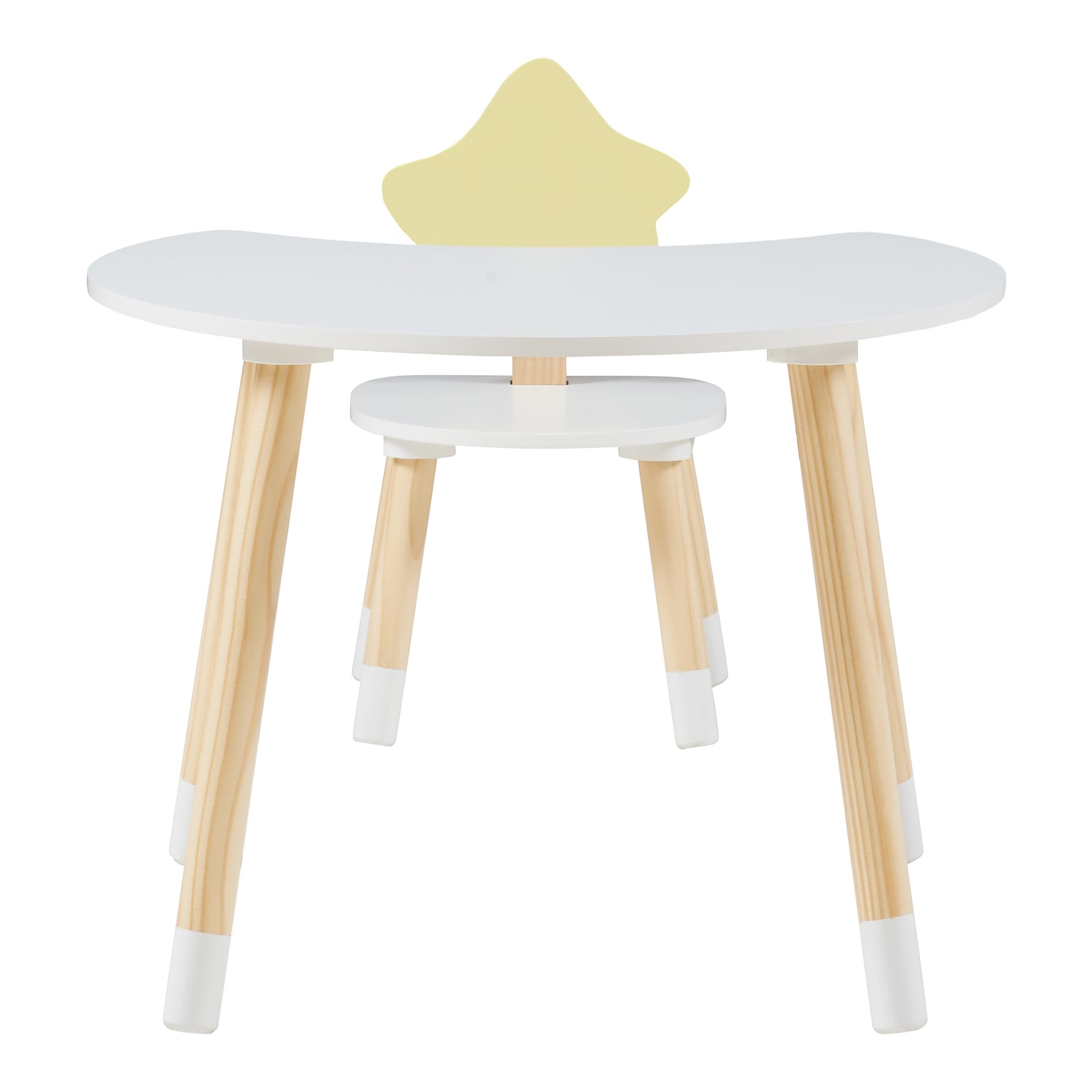 [en.casa] Kinderschreibtisch Set mit Stuhl Lallega Kindertisch Mond- und Stern-Design Schreibtischstuhl mit Rückenlehne Kinderspieltisch Maltisch für Kinder Weiß