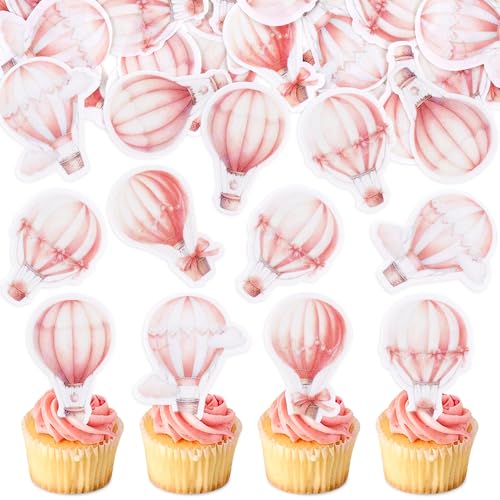 Cyodoos Pink Hot Air Balloon Cupcake Toppers
