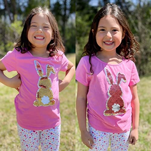 HH Family Easter Shirts for Girls Kids Easter Gift Bunny Flip Sequin T-Shirt Clothing 3-12 Years3