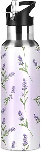 Miniatura 8 de Insulated Stainless Steel Water Bottle with Straw 32 Oz, BPA-Free Sport Water Bottle Insulated for Gym Outdoor Travel School, Lavender Flowers Green