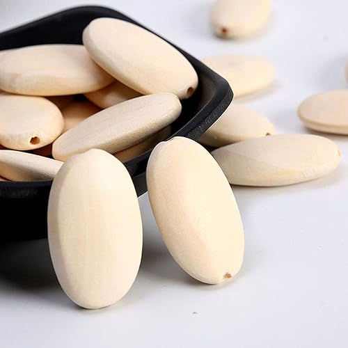 Miniatura 3 de 30 piezas de cuentas de madera sin terminar ovaladas con forma plana para manualidades y proyectos de joyería, 1.299 x 0.787 in