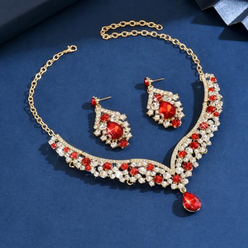 Image of Shning Diva Fashion Stylish Crystal Jewelllery Set for Women | Statement Necklace with Matching Teardrop Earrings | Luxury Elegant Wedding Party Choker Jewelry