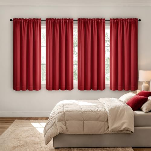 Image of MIULEE Christmas Red Blackout Curtains 63 Inch Length for Bedroom 4 Panels