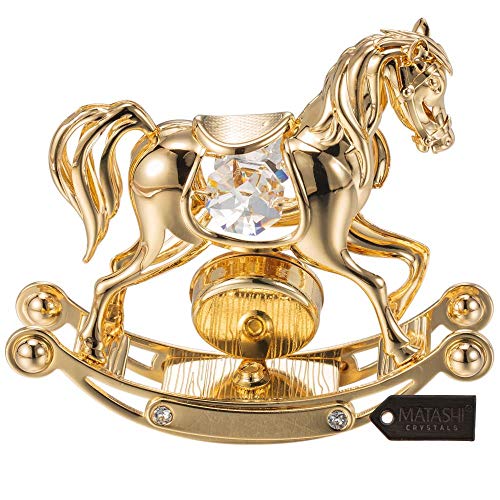 Matashi Gift For Mom - 24K Gold Plated Crystal Studded Rocking Horse Desk Clock Ornament - Gift For Mother's Day - Stunning Decoration Item #TOP4