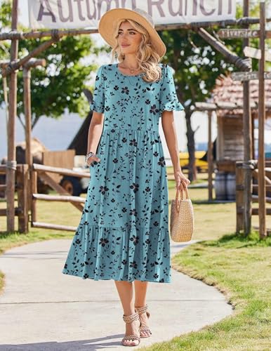 Image of Zeagoo Womens Summer Dresses 2026 Casual Midi Dress Flowy Sundress Ruffle Short Sleeve Tiered Dresses A Line Boho Dress