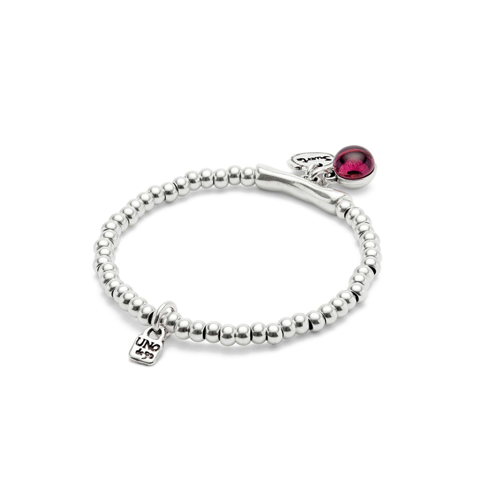 Uno De 50 Bracciale A Sfera Con Cuore E Cristallo Rosa – Placcato Argento Sterling, Gioiello Artigianale Made In Italy - 3