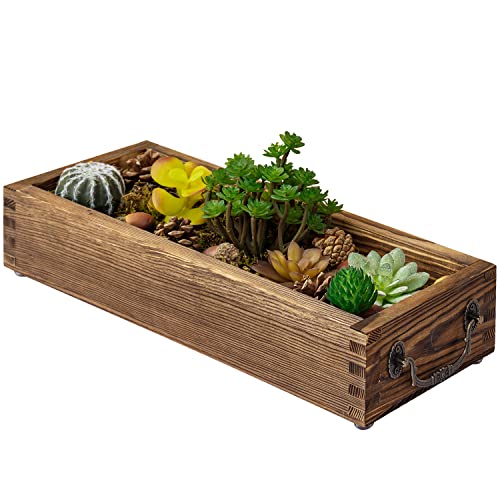 Mygift Diy Decorative Artificial Succulent Plants, Pine Cones, Acorns, Leaves And Moss Filler With 15 Inch Rectangular Rustic Brown Wood Planter Box With Vintage Style Brass Side Handles #TOP25