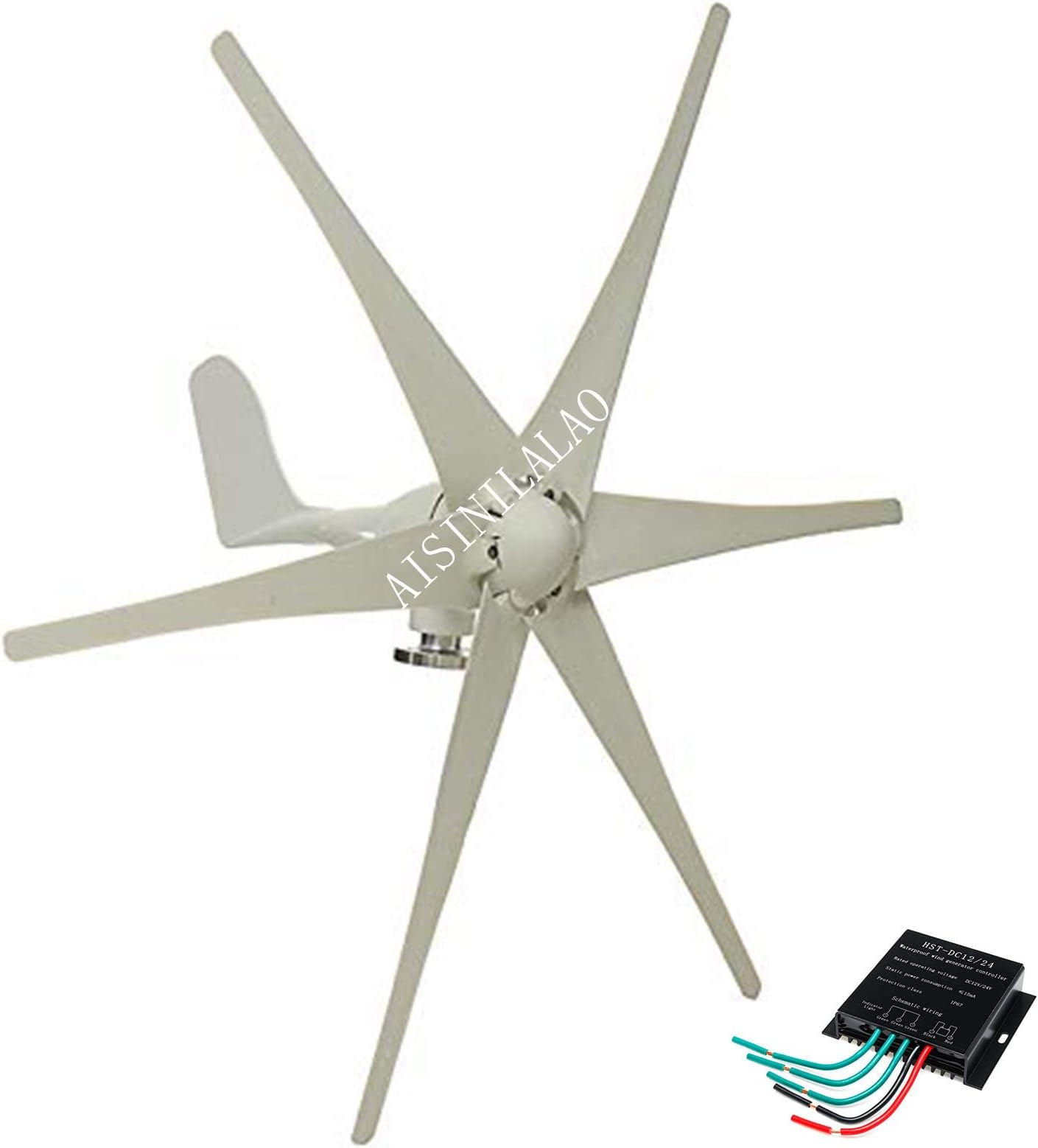 FEICHANGHAO No Noise Horizontal Wind Generator,10000W 12V/24V/48V 6 Blades Wind Turbine Generator with MPPT Controller White for Home Or Camping