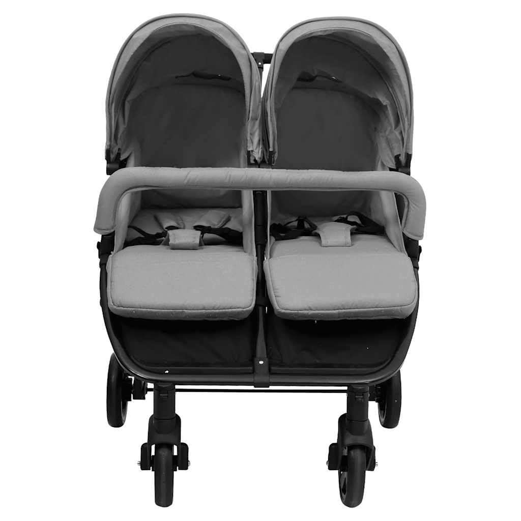 vidaXL Passeggino Gemellare Grigio Chiaro e Nero in Acciaio