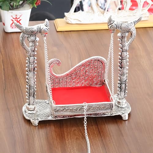 Image of KridayKraft Metal Swing Laddu Gopal Jhula,Krishna Hindola Palana,Decorative Laddu Gopal for Temple Pooja,Showpiece Figurines,Religious Idol Gift Article.