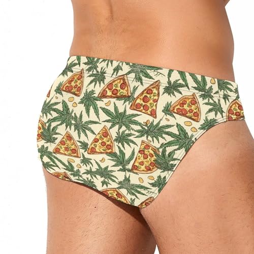 Weeds and Pizza Printed Swim Briefs for Men Sexy Bikini Swimwear Elastic Beach Trunks Bathing Suit4