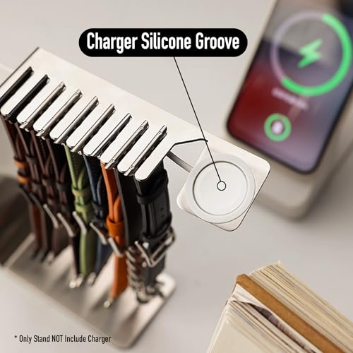 XFEN Stainless Steel Band Holder Organizer with Charger Stand for Apple Watch – Holds 9 Bands, Premium Durable Design, Silver - Image 5